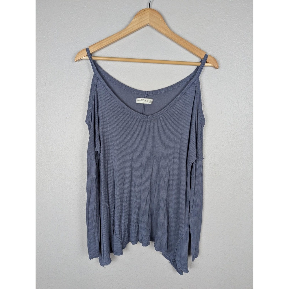 Abercrombie & Fitch Shirt Womens Medium Blue Ribbed Cold Shoulder Long Sleeve‎